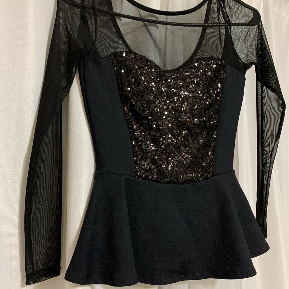 Bebe Sequin & Mesh Peplum Sweetheart Top